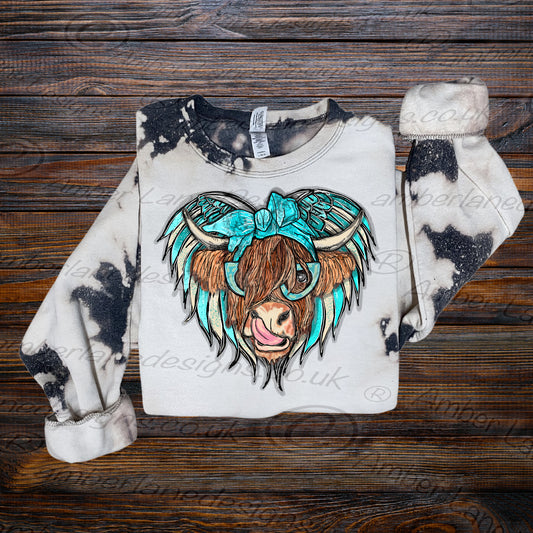 Angel Highland Cow bandana and glasses PNG | Hand Drawn | Sublimation PNG | tumbler wrap