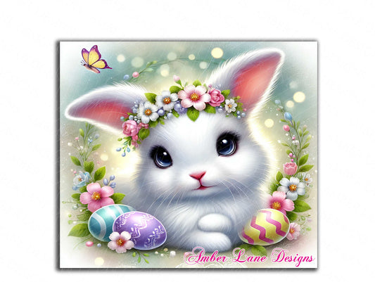 Easter Bunny with Flower Crown – 20oz Tumbler Wrap Sublimation PNG