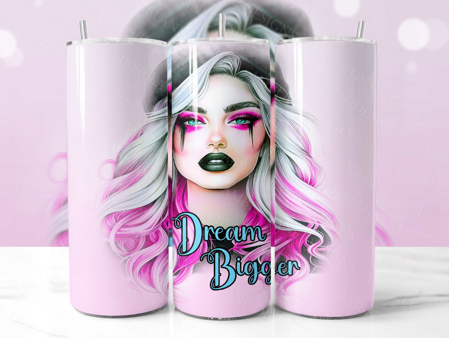 Dream bigger girl with pink hair 20oz SKINNY TUMBLER wrap-not seamless