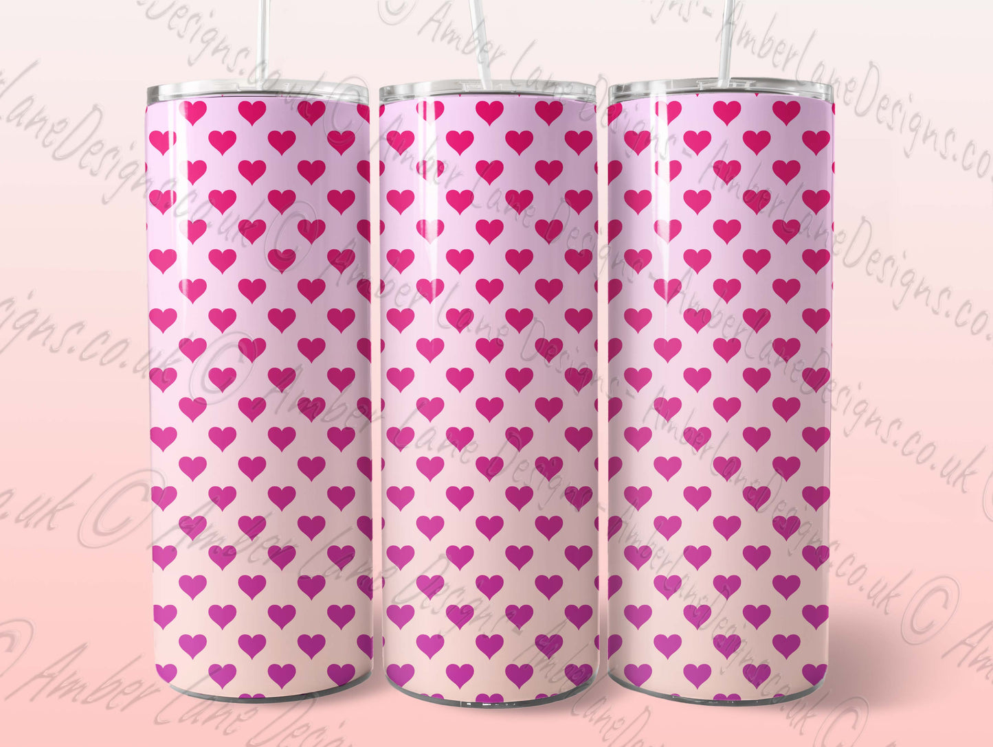Pink Ombre love hearts seamless 20oz SKINNY TUMBLER straight wrap 1 jpeg file