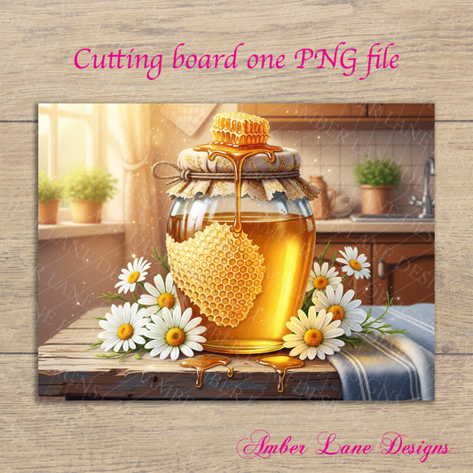 Honey jar with honeycomb and daisies - Kitchen Cutting board design sublimation to fit a 16 ''x 12 ''- PNG file