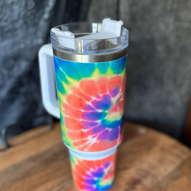 Rainbow tie-dye 40oz TUMBLER Two Piece tumbler sublimation wrap png digital files