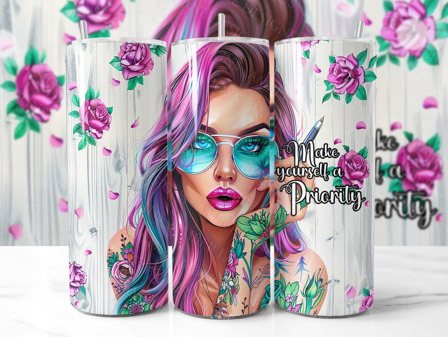 Positive Affirmation Unique tattoo girl 20oz SKINNY TUMBLER wrap-not seamless