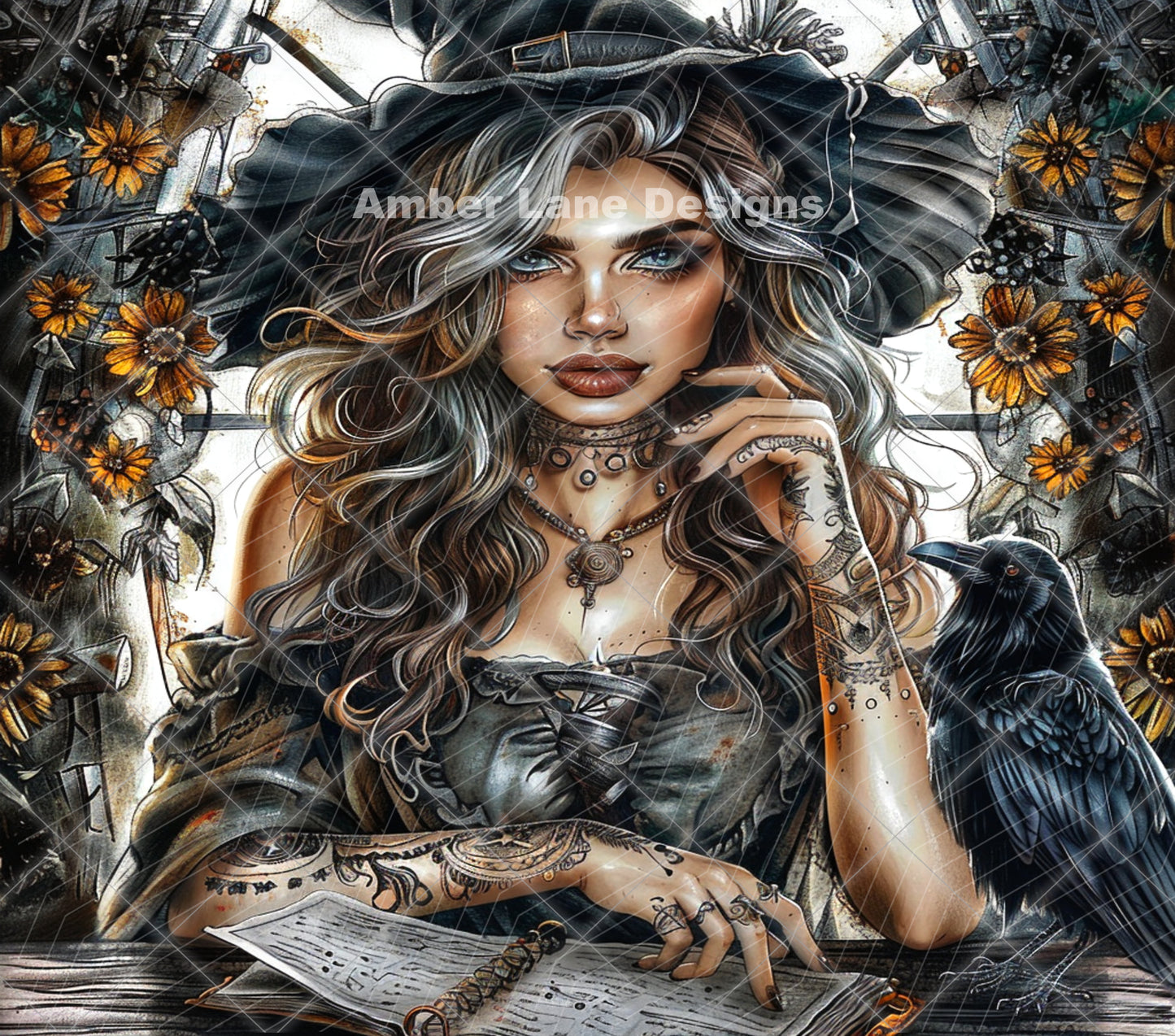 Alchemy witch with Raven 20oz Skinny Tumbler Sublimation straight wrap 1jpec file not seamless