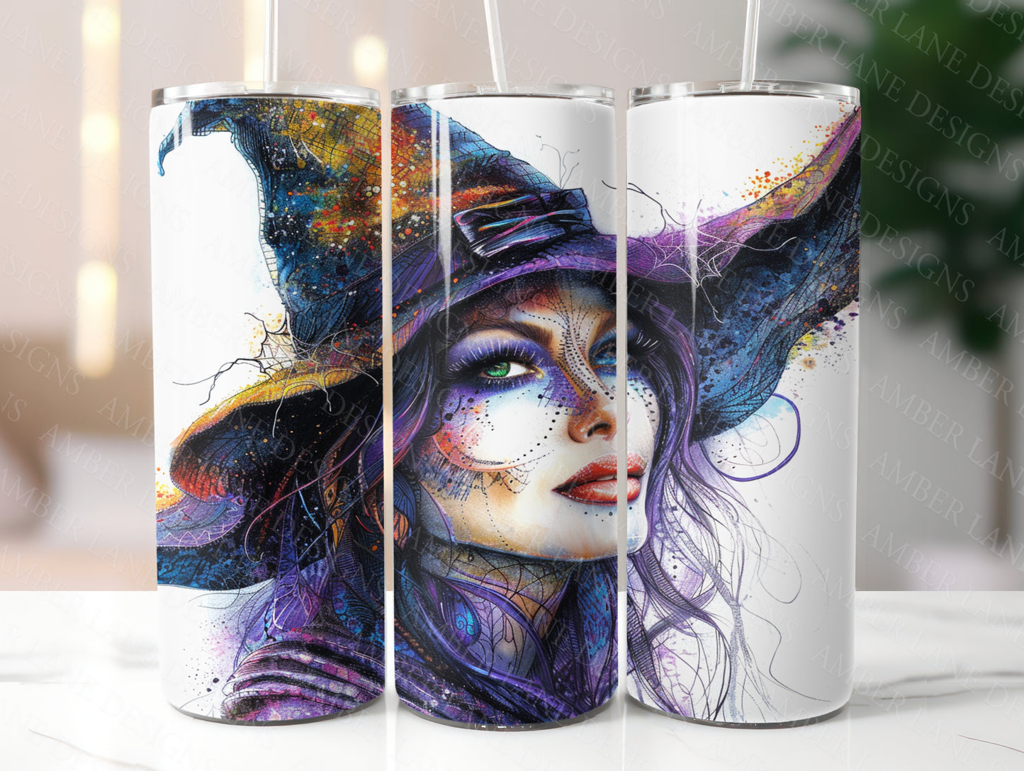 Purple Witch Witchy Vibes Halloween 20oz SKINNY TUMBLER straight wrap 1 jpeg file, not seamless.