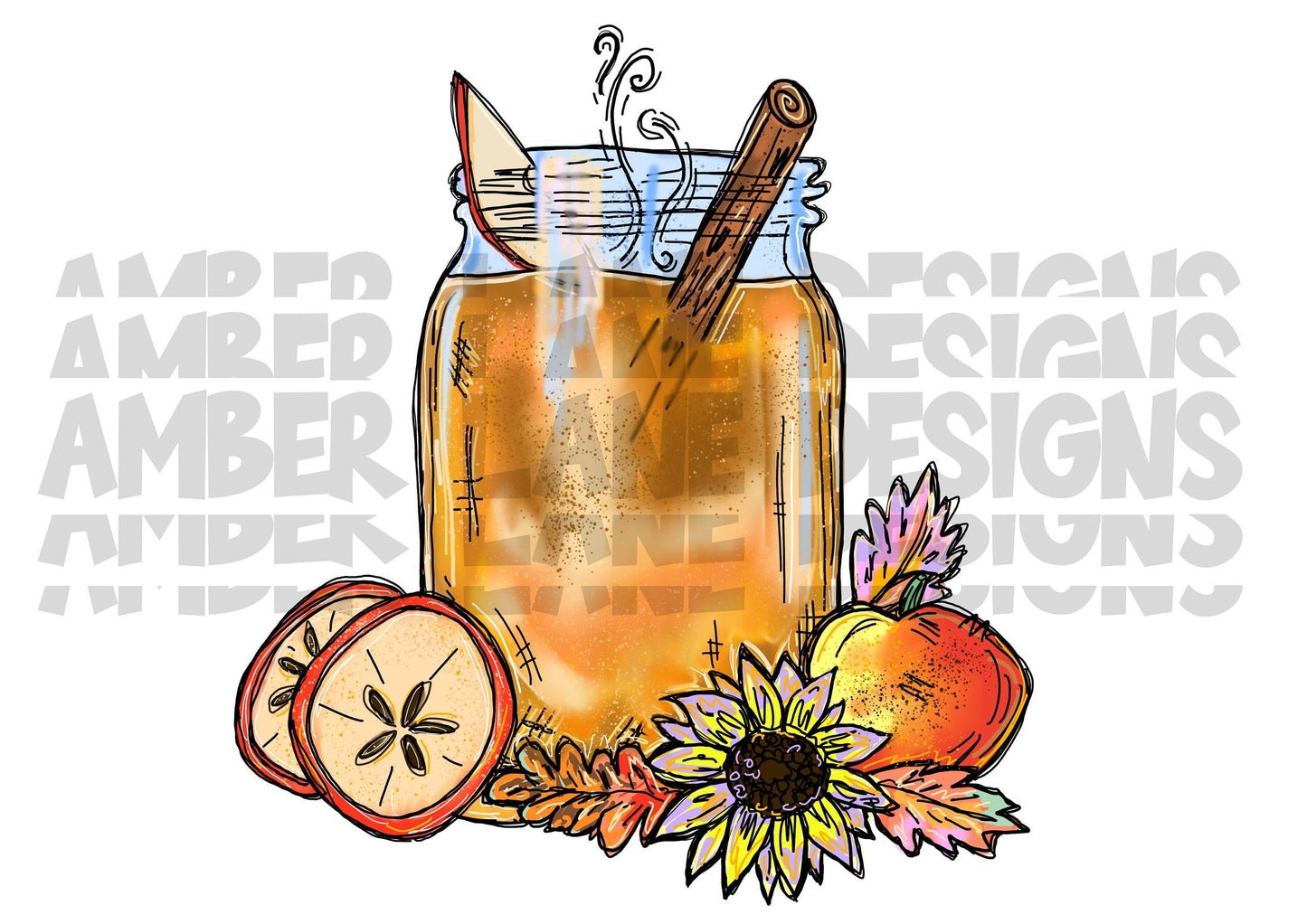 Apple Cider Png watercolor PNG | Hot Spiced Apple Cider Sublimation png | Fall Drink png | Fall Colors -INSTANT DOWNLOAD