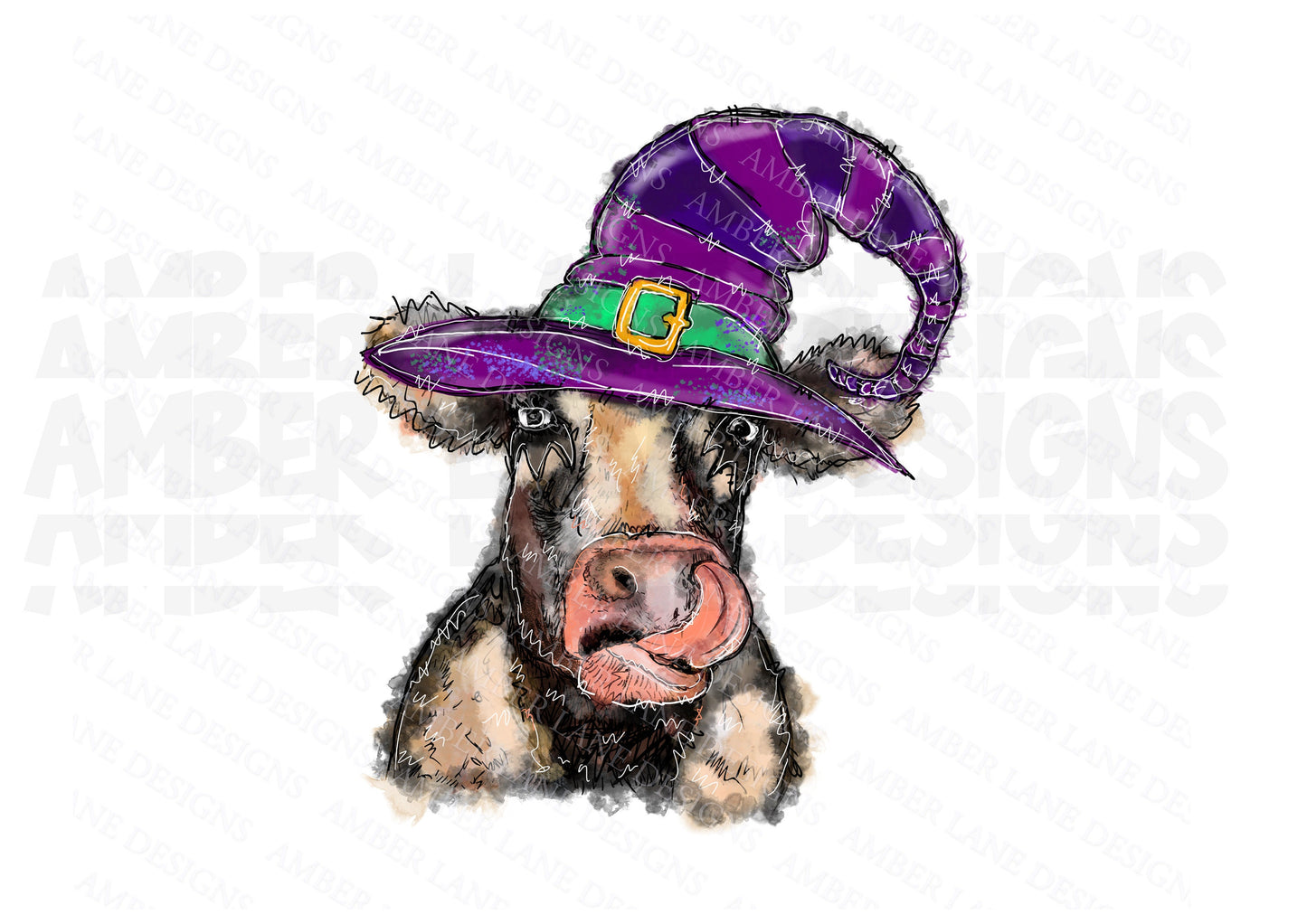 Cow lick with Witches hat png Sublimation file tumbler wrap