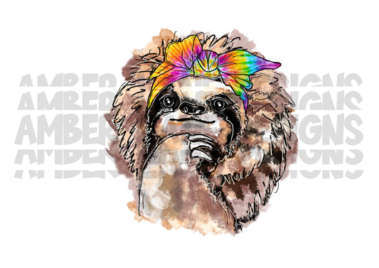 Sloth With Tie- Dye Bandana png file | Sloth graphics | Sloth Sublimation | watercolor Sloth
