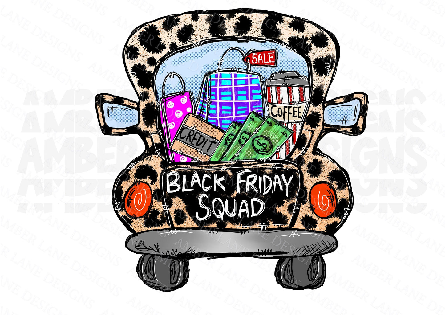 Black Friday Squad Leopard Truck Sublimation png tumbler wrap
