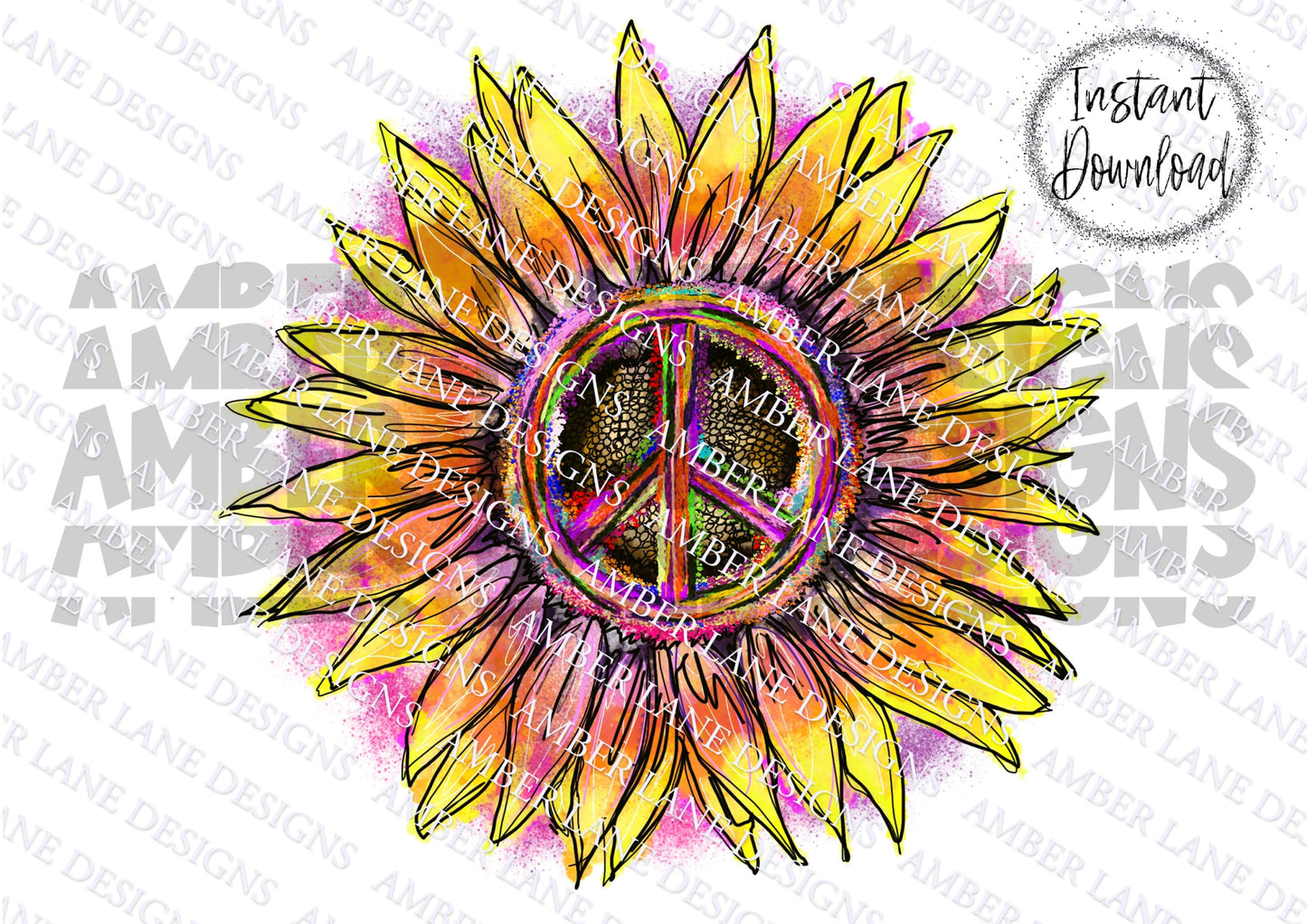 Sunflower Peace Love Hippie sign  PNG |  Rainbow Peace Sign PNG |Hand Drawn | Sublimation PNG |