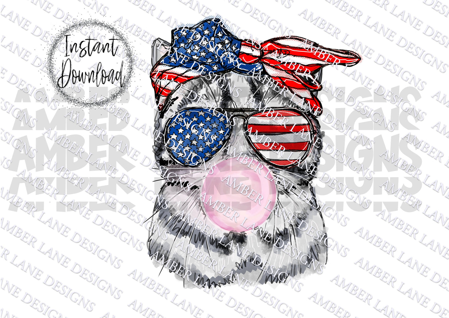 4th of July cat Bubblegum PNG, Patriotic cat Sunglasses Bandana Png | Patriotic| Red White And Blue Png |USA Flag png | Sublimation Design