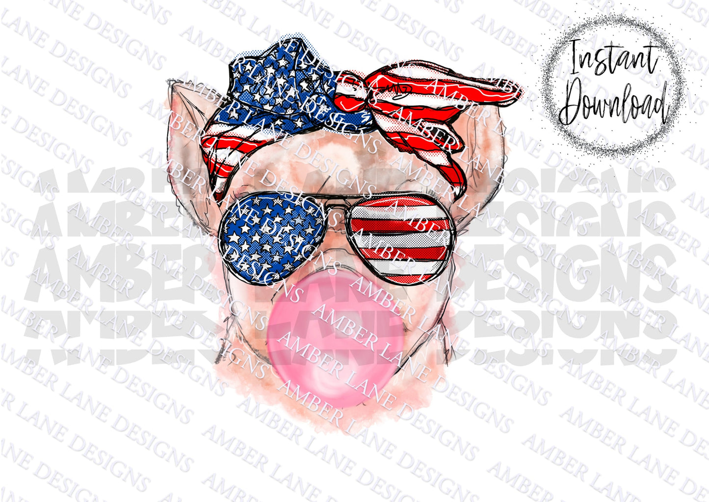 4th of July Pig Bubblegum PNG, Patriotic Pig Sunglasses Bandana Png, Sublimation Design