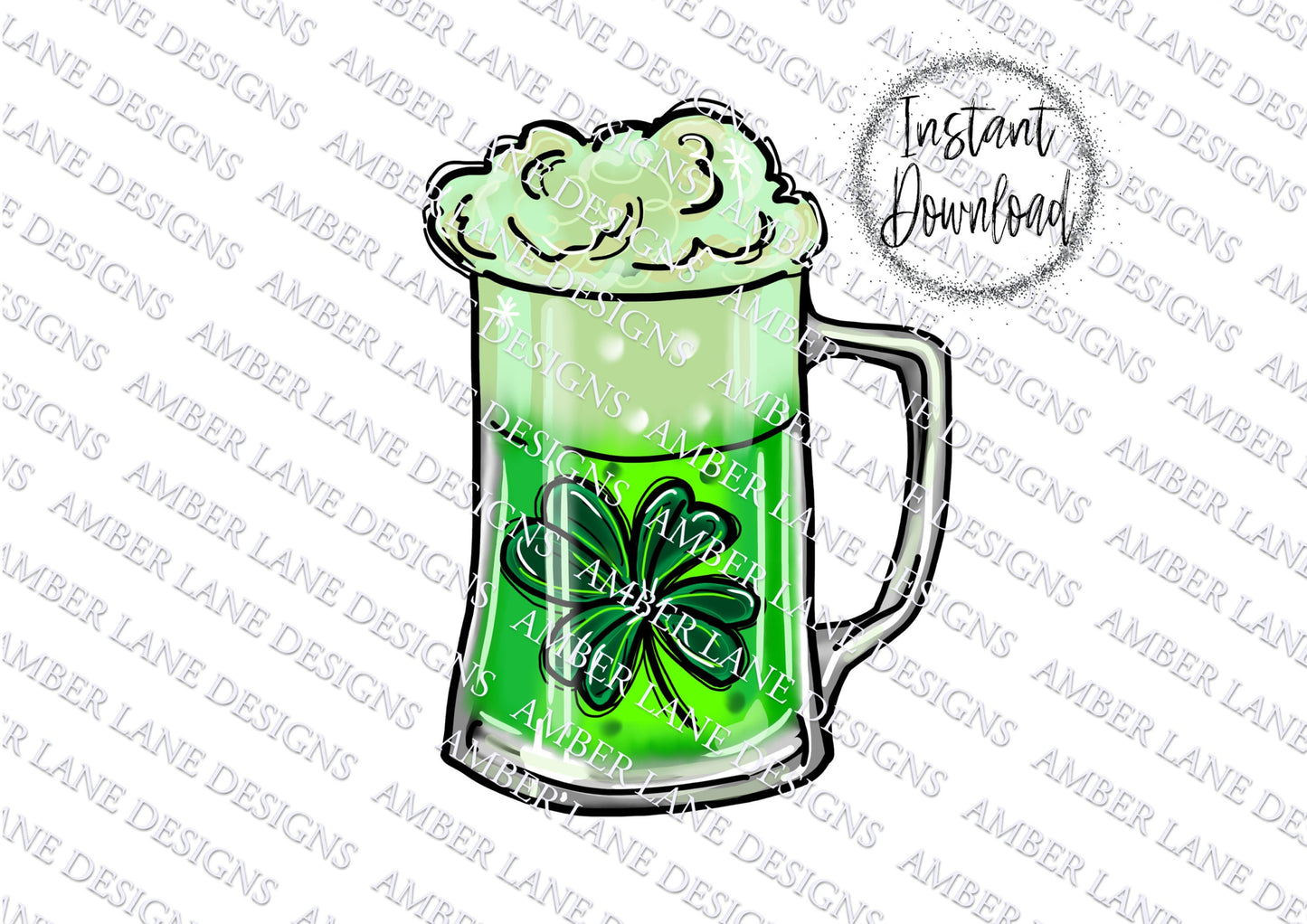 St Patrick's Day Lucky Green Beer and Clover, png file