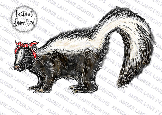 Skunk with Bandana | Hand Drawn watercolor | Sublimation PNG  file|