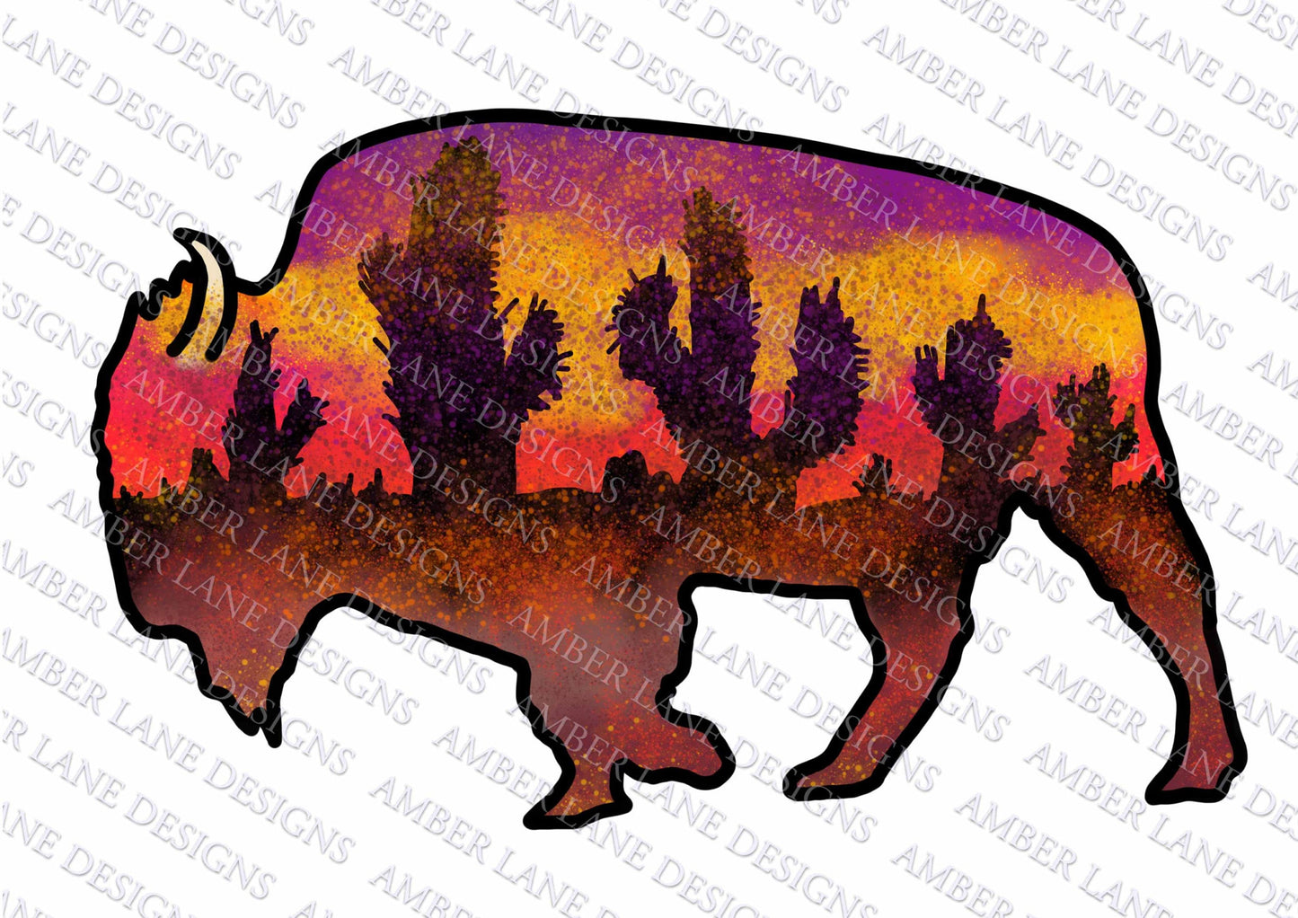 Bison Western sunset | Buffalo | Hand Drawn watercolor | Sublimation PNG | tumbler wrap