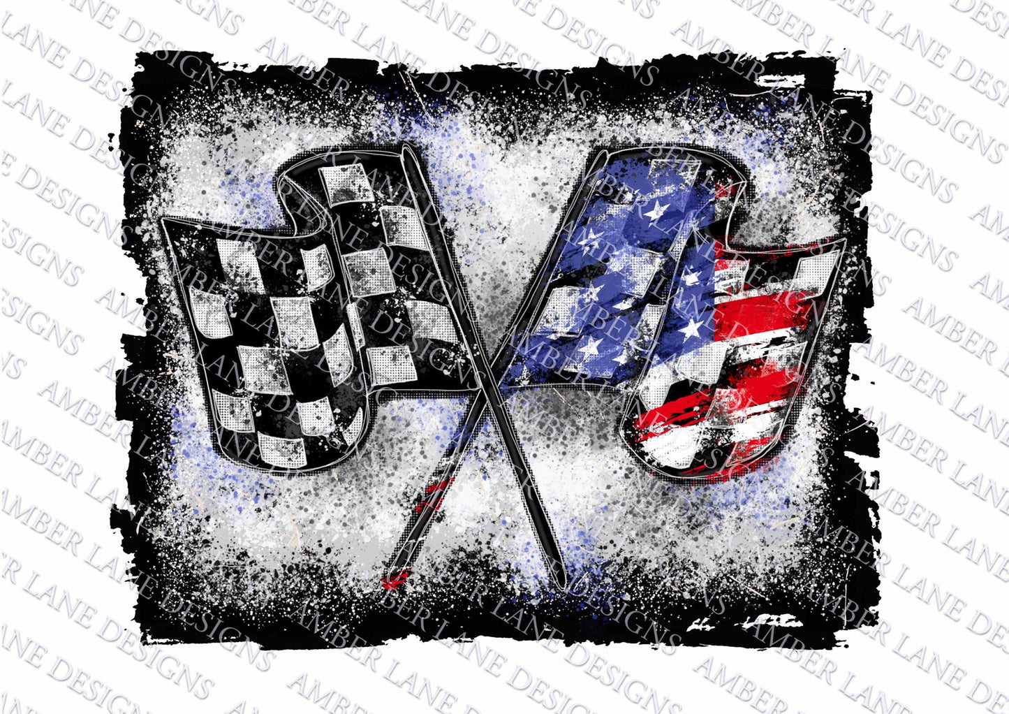 Grit and Glory: Racing Flag and USA Flag Grunge Tumbler Wrap PNG