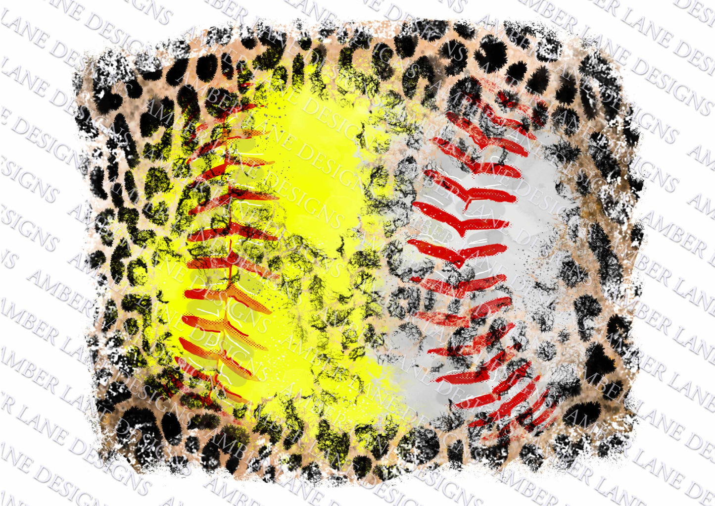 Baseball and Softball and leopard Watercolor Background PNG , splash frame