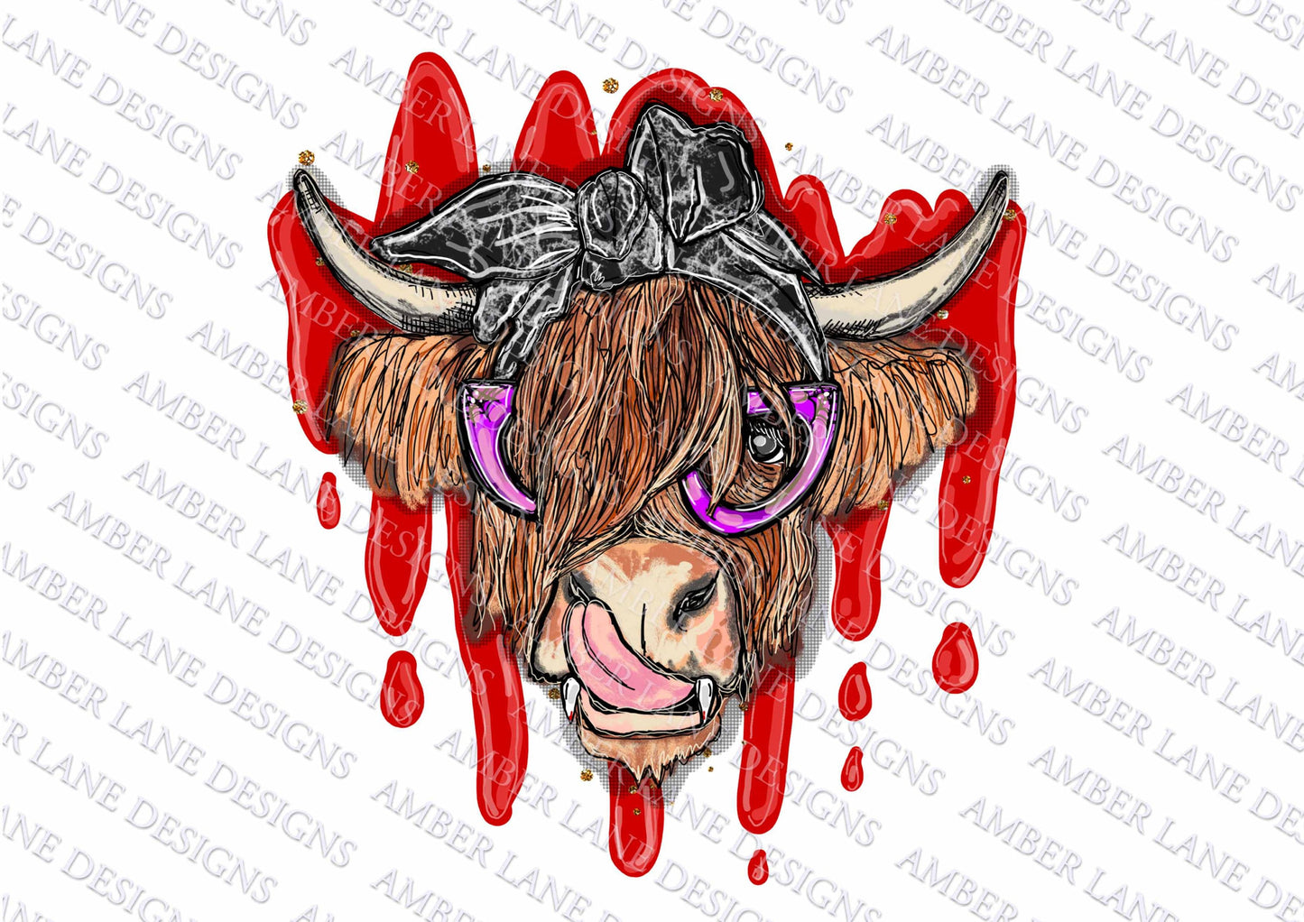 Vampire Halloween Cow With Glasses and Dripping blood png, Sublimation PNG Design tumbler wrap