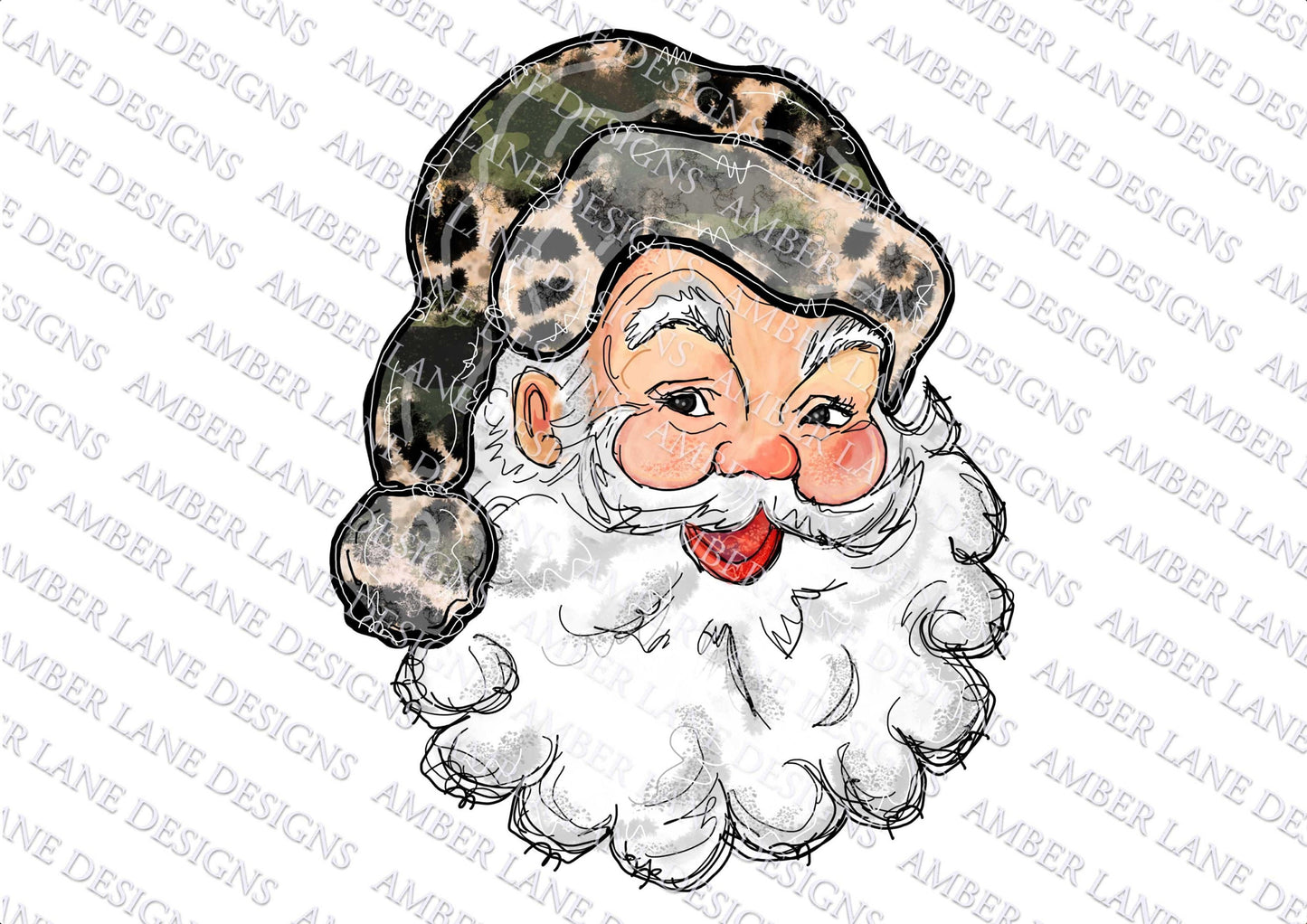 Camo Claus Couture: Santa with Leopard Santa Hat PNG Design Father Christmas amo Cozy Claus