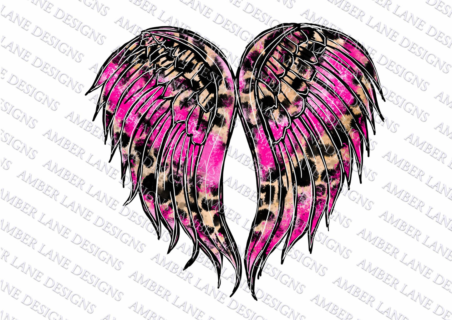 Pink Leopard Heart Angel Wings, png file
