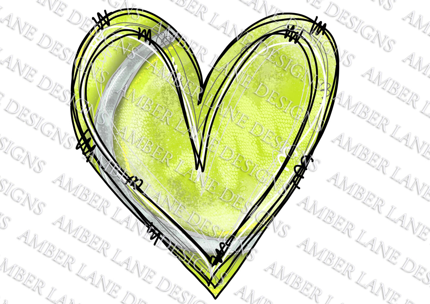Tennis ball heart Png, hand drawn , file only