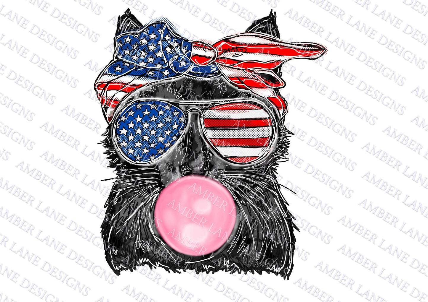4th of July black cat Bubblegum PNG, Patriotic cat Sunglasses and Bandana Png tumbler wrap