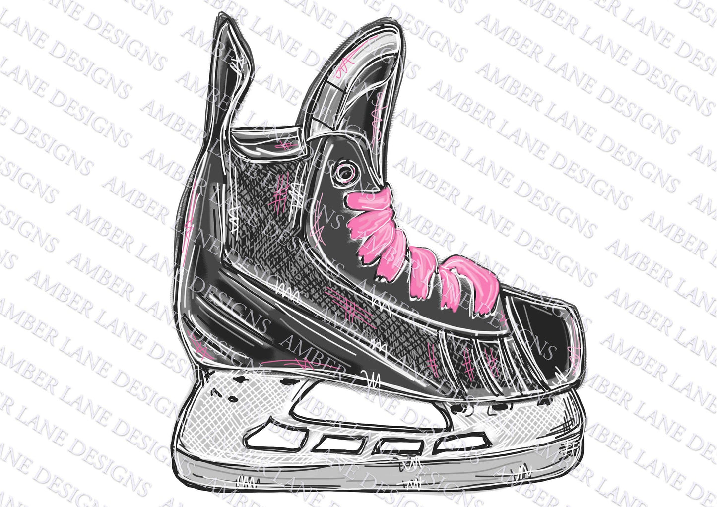 Hockey skate with pink laces png, ice hockey hand drawn, Watercolor PNG