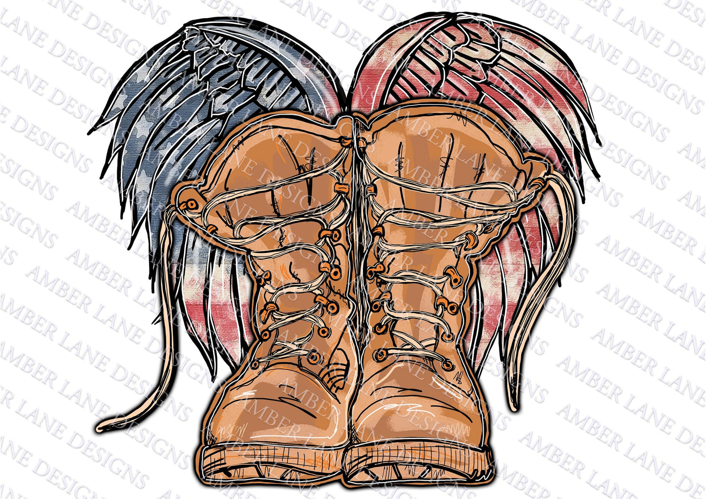 Army Boots With USA Flag Angel Wings png file. tumbler wrap