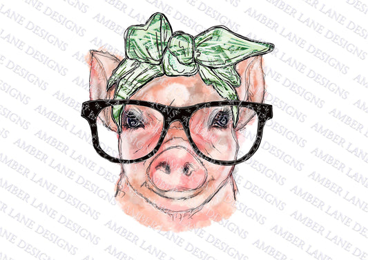 Pig with Glasses And Money Bandana PNG Hand Drawn file