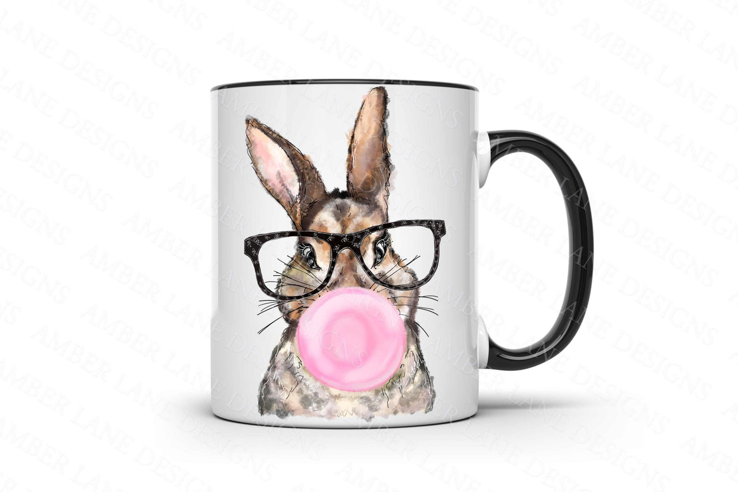 Bunny with glasses & bubblegum PNG | Sublimation |Hand painted Watercolor| |