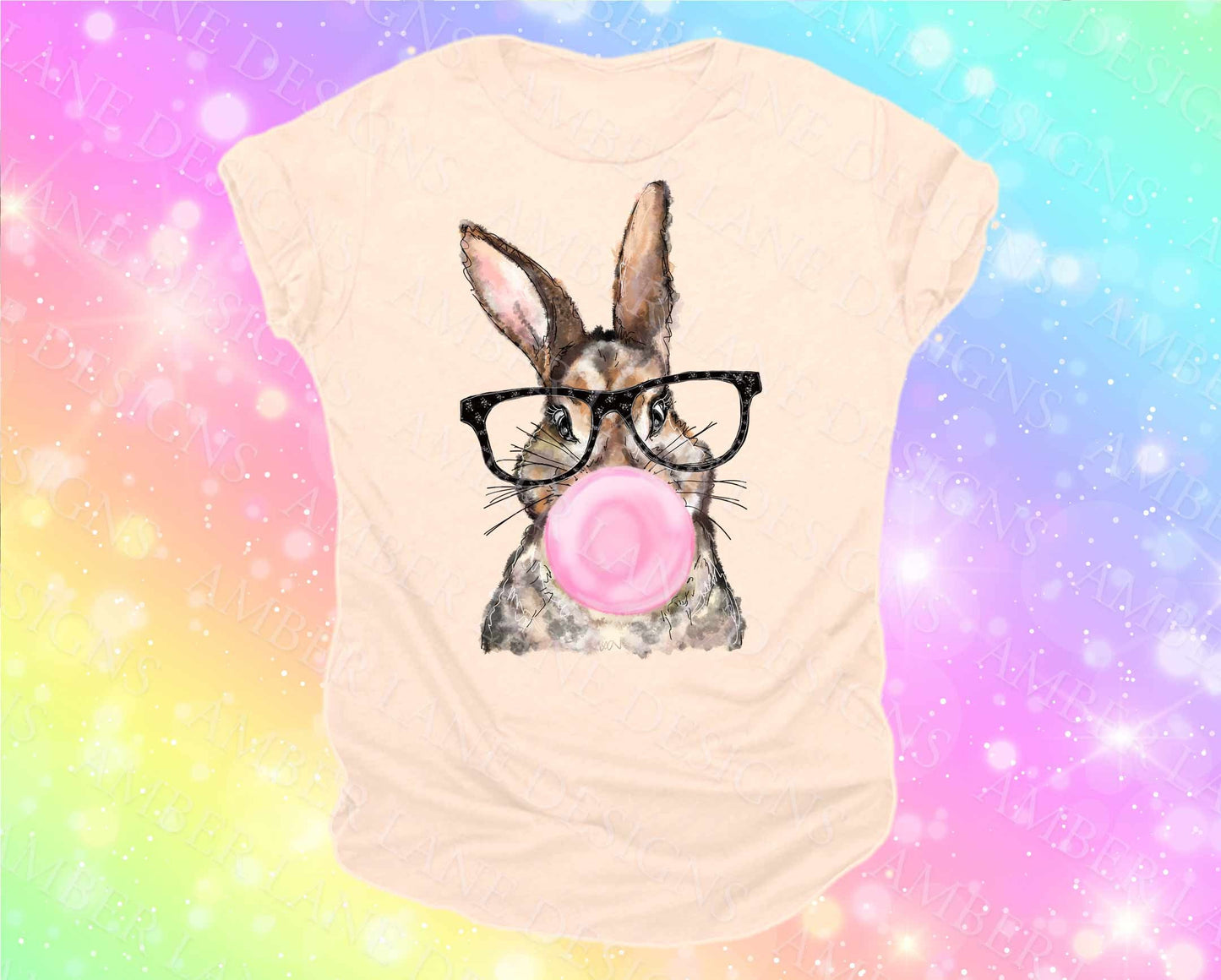 Bunny with glasses & bubblegum PNG | Sublimation |Hand painted Watercolor| |