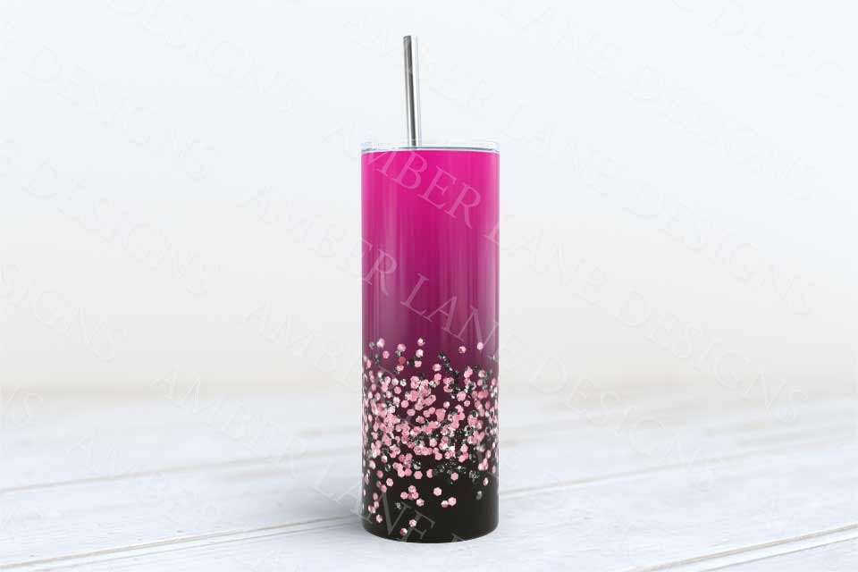 Pink and Black ombre glitter tumbler 20oz SKINNY TUMBLER straight wrap 1 jpeg file