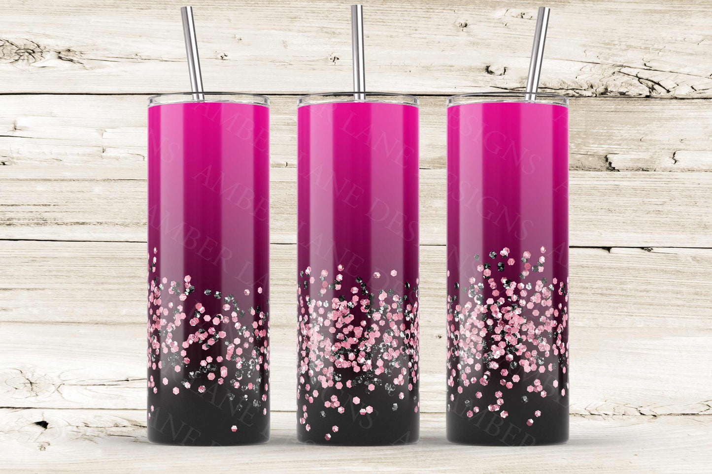 Pink and Black ombre glitter tumbler 20oz SKINNY TUMBLER straight wrap 1 jpeg file