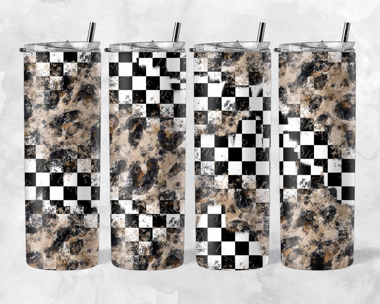 Black and White check leopard racing 20oz SKINNY TUMBLER straight wrap 1 jpeg file