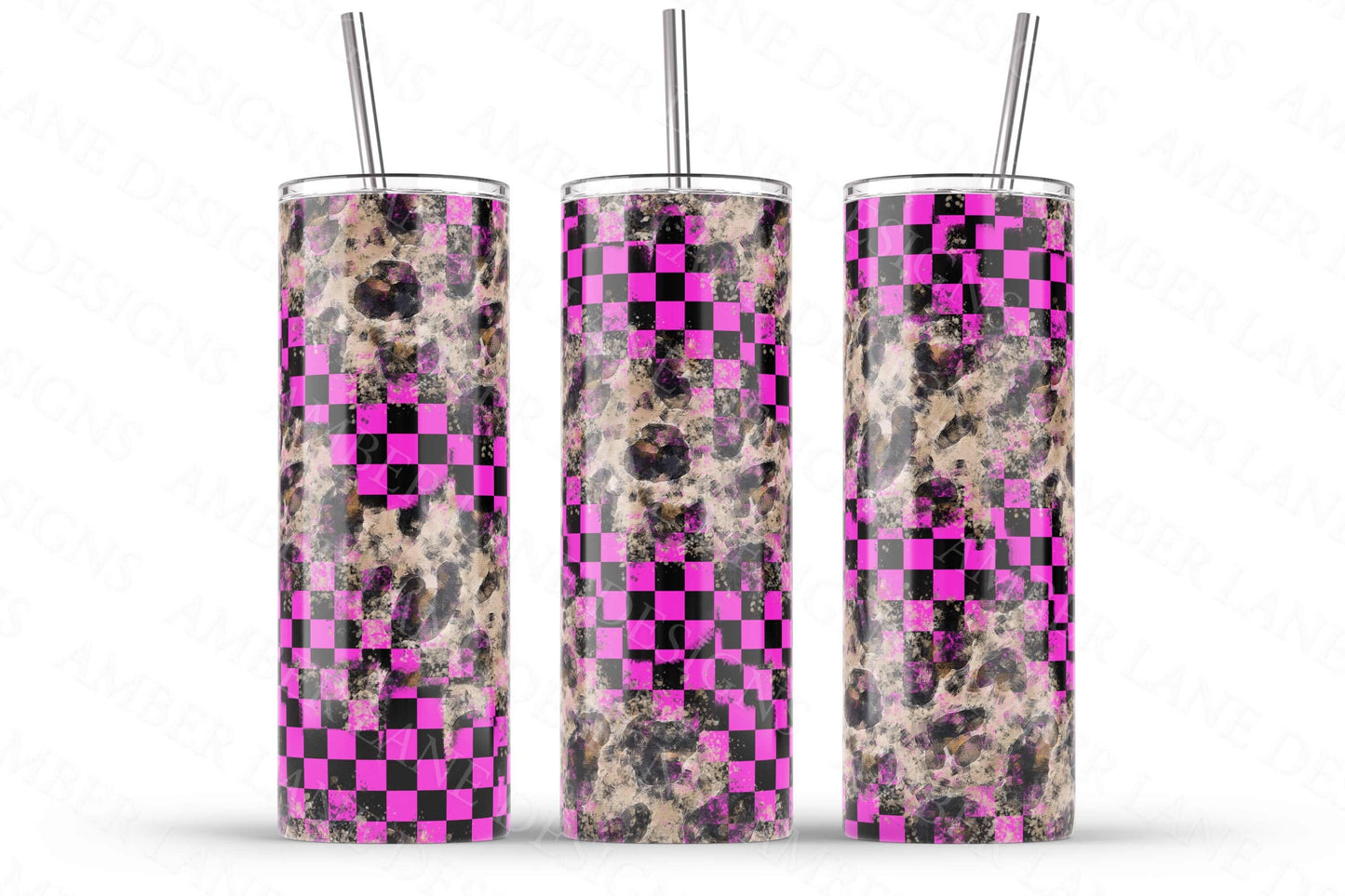 Pink check leopard racing 20oz SKINNY TUMBLER straight wrap 1 jpeg file