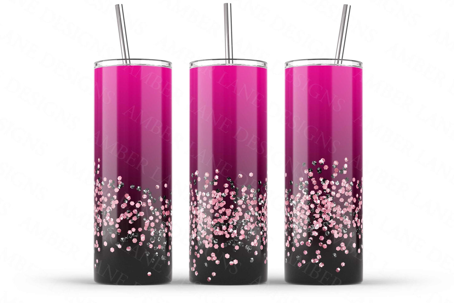 Pink and Black ombre glitter tumbler 20oz SKINNY TUMBLER straight wrap 1 jpeg file