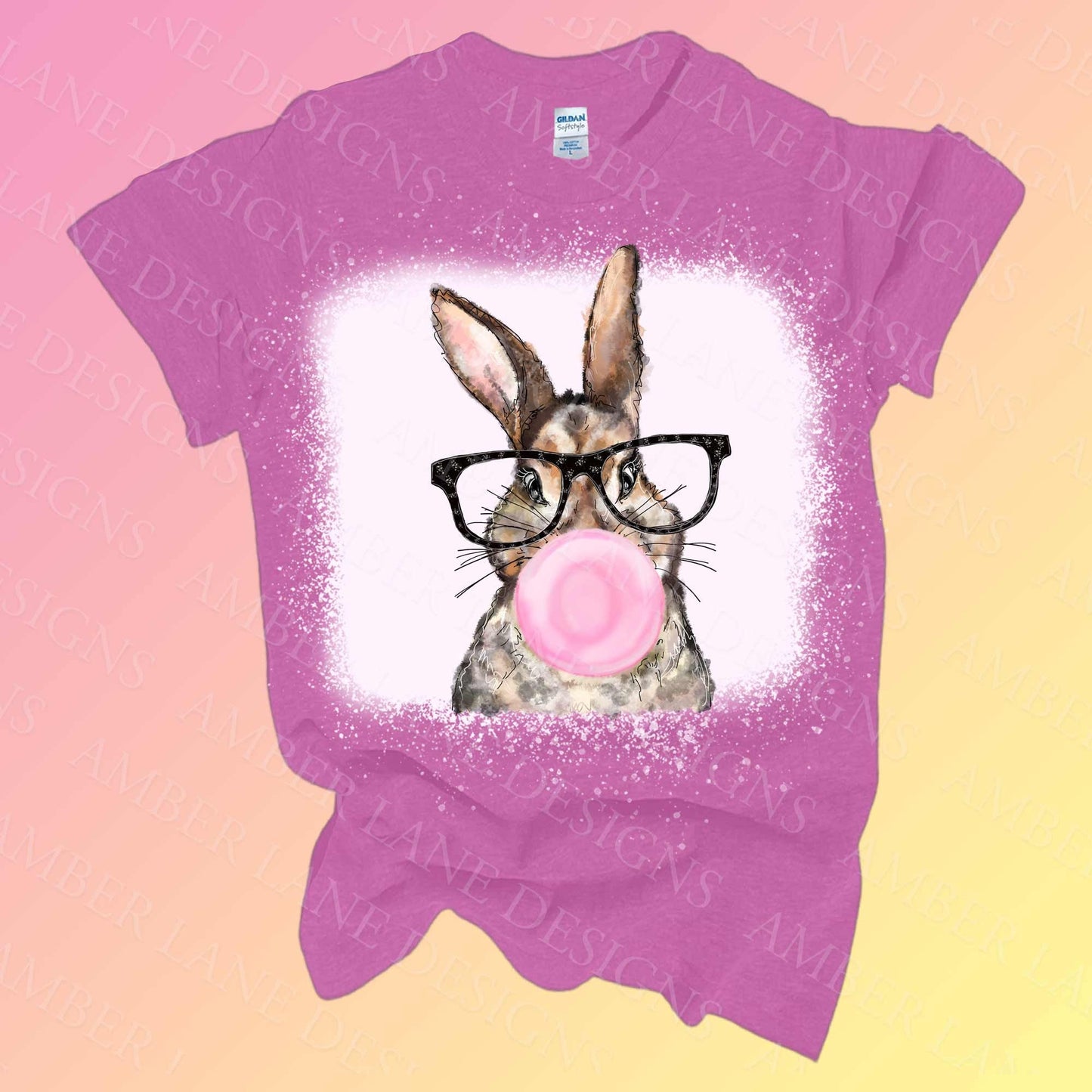 Bunny with glasses & bubblegum PNG | Sublimation |Hand painted Watercolor| |