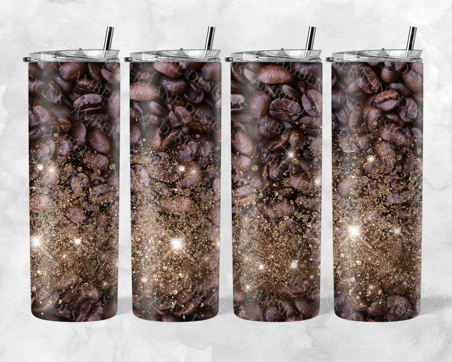 Coffee beans with glitter 20oz SKINNY TUMBLER straight wrap 1 jpeg file