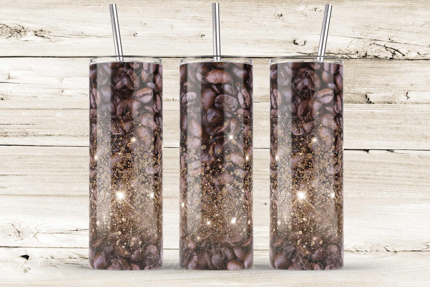 Coffee beans with glitter 20oz SKINNY TUMBLER straight wrap 1 jpeg file