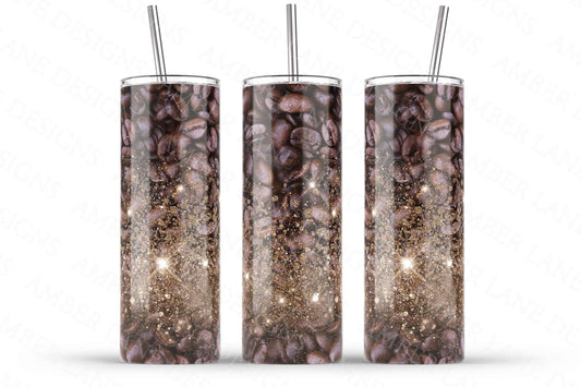 Coffee beans with glitter 20oz SKINNY TUMBLER straight wrap 1 jpeg file