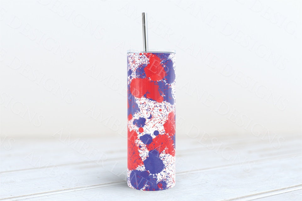 Usa 4th July colors paint splats tumber 20oz SKINNY TUMBLER straight wrap 1 jpeg file