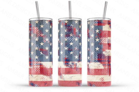 USA plaid american flag 20oz SKINNY TUMBLER straight wrap 1 jpeg file
