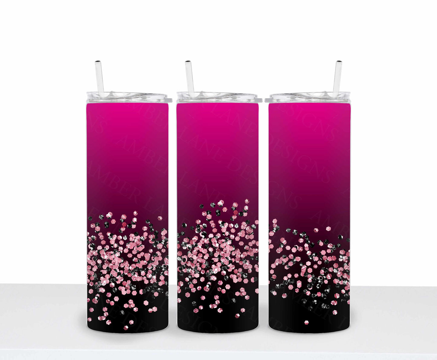 Pink and Black ombre glitter tumbler 20oz SKINNY TUMBLER straight wrap 1 jpeg file