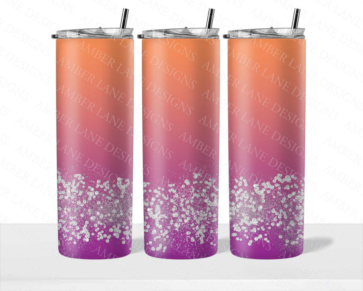 Orange and Purple ombre diamonds and glitter 20oz SKINNY TUMBLER straight wrap 1 jpeg file