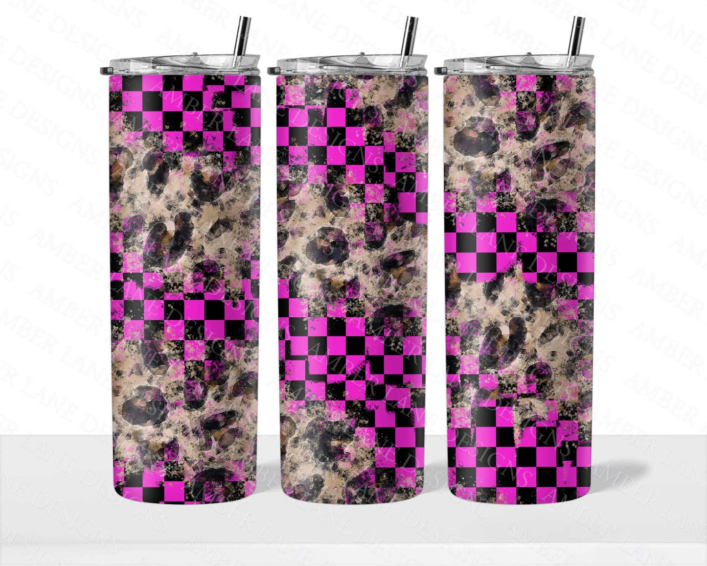 Pink check leopard racing 20oz SKINNY TUMBLER straight wrap 1 jpeg file