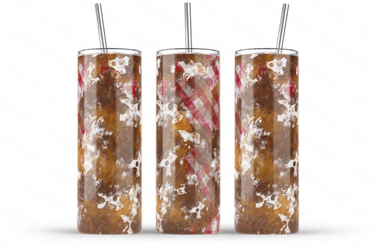 Red plaid with brown cow print patches TUMBLER wrap