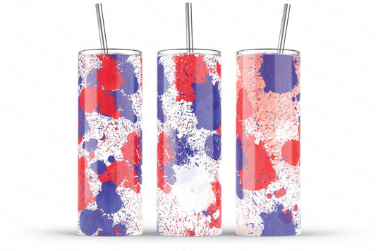 Usa 4th July colors paint splats tumber 20oz SKINNY TUMBLER straight wrap 1 jpeg file