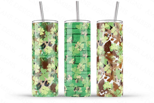St patrick's four leaf clovers 20oz SKINNY TUMBLER straight wrap bundle 3 jpeg files