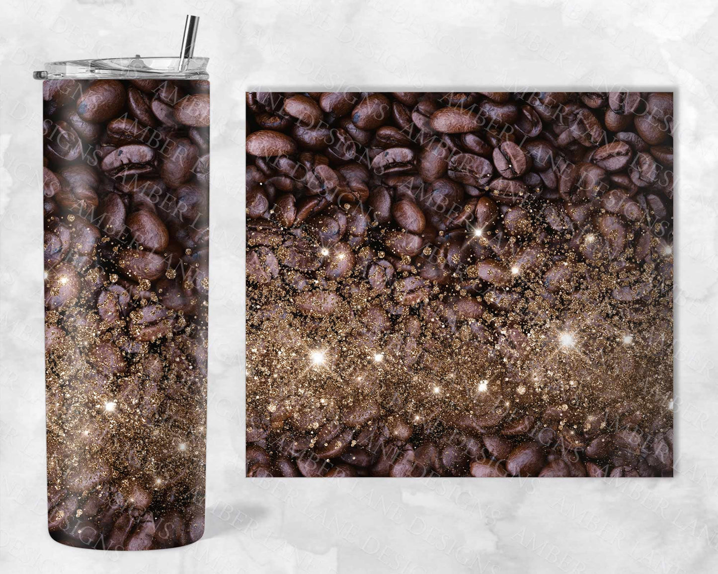 Coffee beans with glitter 20oz SKINNY TUMBLER straight wrap 1 jpeg file