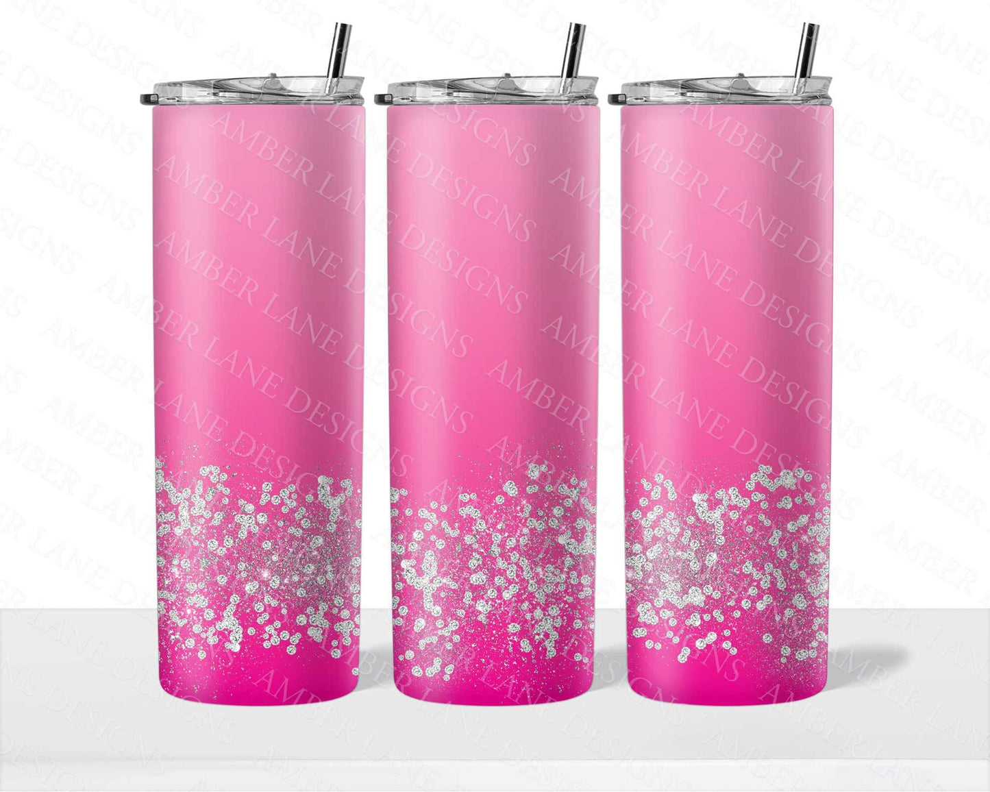 Pink ombre diamonds and glitter 20oz SKINNY TUMBLER straight wrap 1 jpeg file